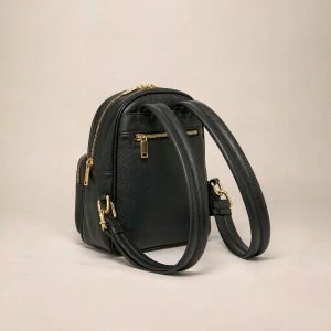 Mira Mini Leather Backpack in Black / Taupe