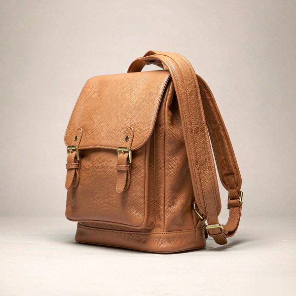 Thea Leather Backpack in Camel / Black