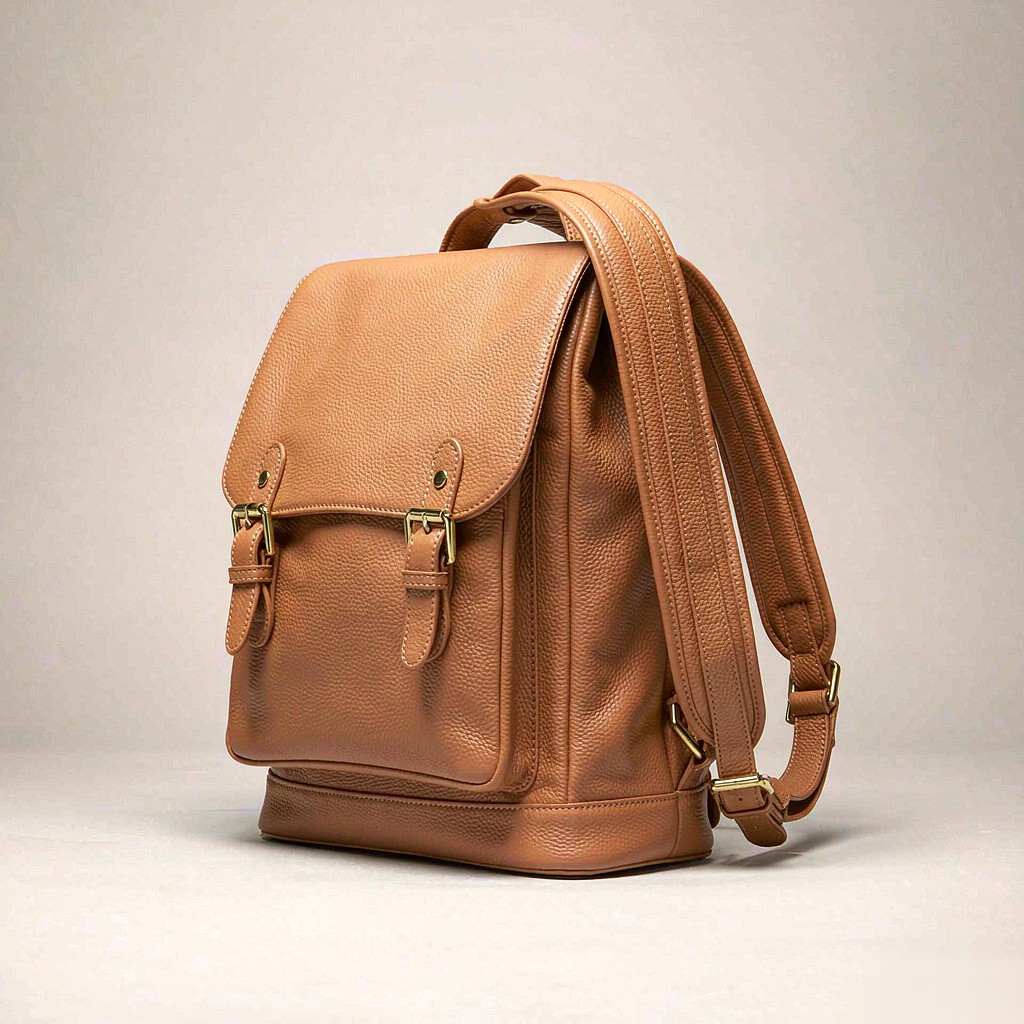 Thea Leather Backpack in Camel / Black