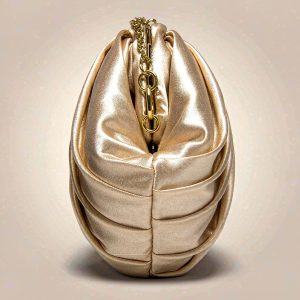 Aurora Satin Evening Clutch in Champagne / Black