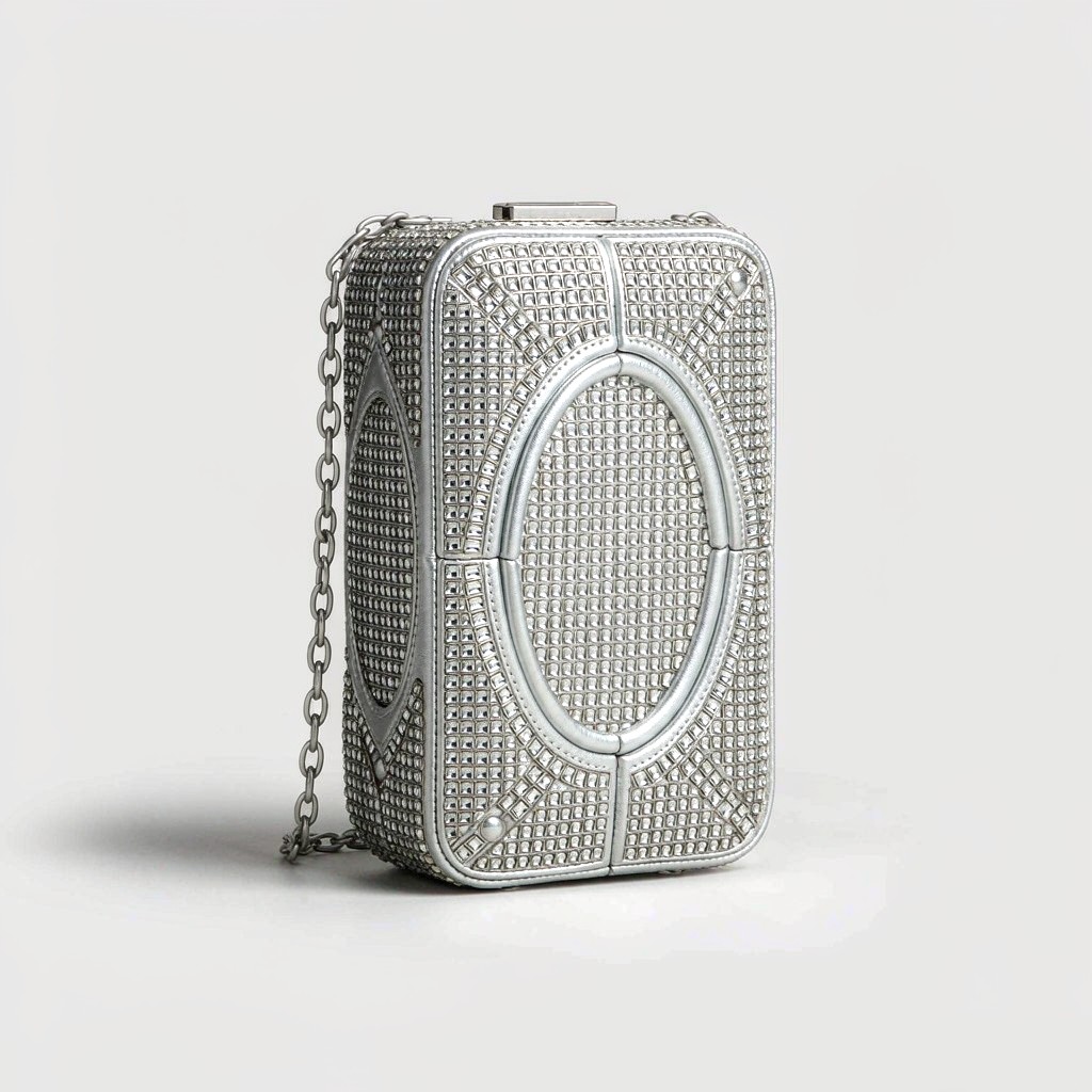 Bianca Crystal Minaudière in Silver / Champagne