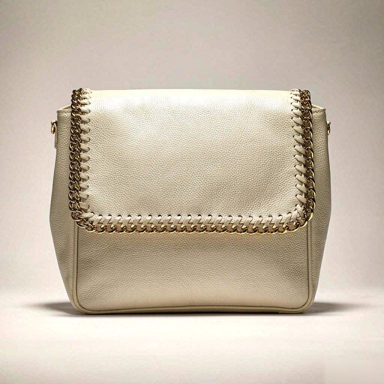 Sofia Chain-Trim Shoulder Bag in Cream / Black