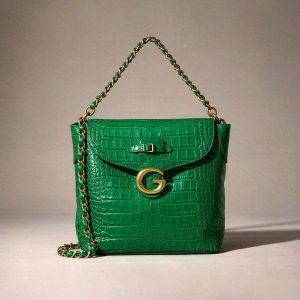 Valentina Croc-Embossed Shoulder Bag Valentina Croc-Embossed Shoulder Bag in Emerald / Noir