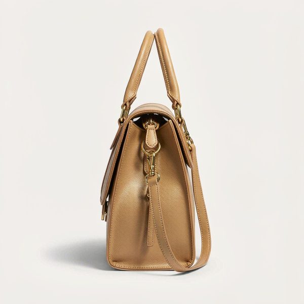Odette Structured Satchel in Camel / Burgundy