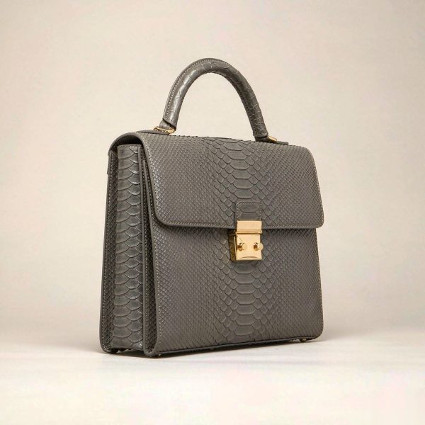 Seraphine Python-Embossed Satchel in Slate / Sand