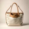 Clara Oversized Canvas & Leather Tote in Ecru / Black
