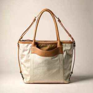 Clara Oversized Canvas & Leather Tote in Ecru / Black