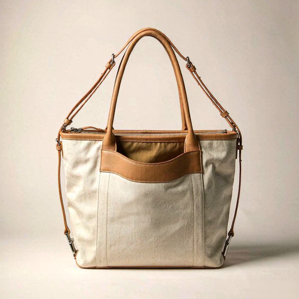 Clara Oversized Canvas & Leather Tote in Ecru / Black