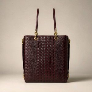 Aurelia Croc-Embossed Tote in Bordeaux / Black